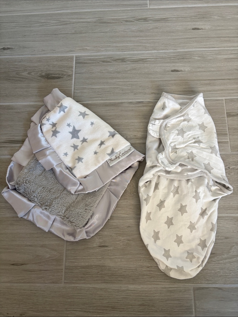 Minky Couture Gray Star Baby Swaddle and Security Blanket Set
